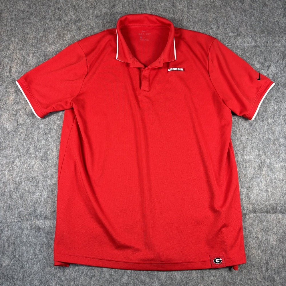 Nike University of Georgia Golf Polo Shirt Men's Large Dri Fit Red Stretch Dawgs